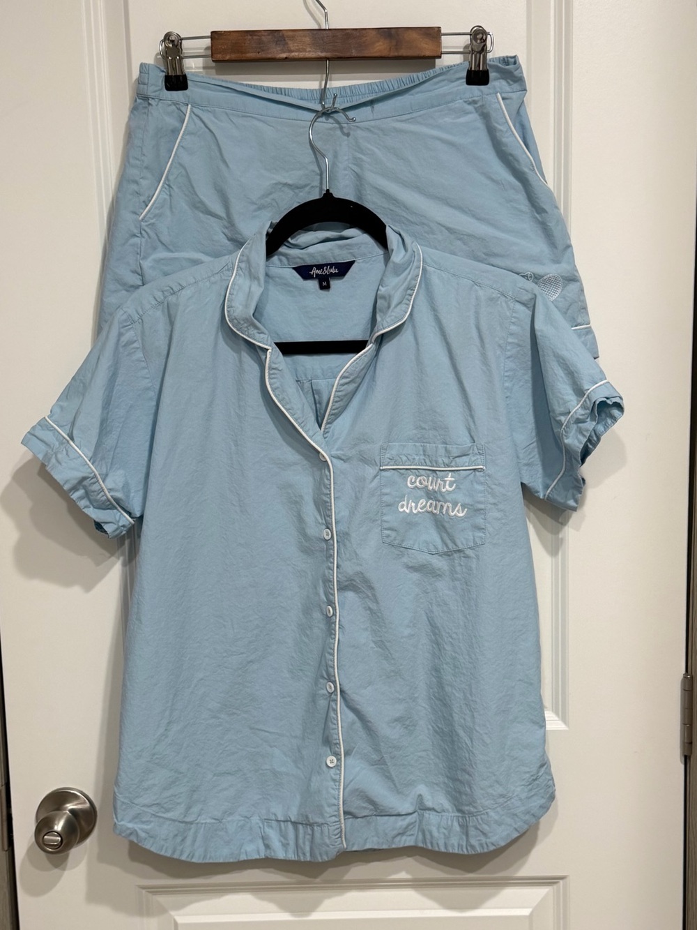 Ame and Lulu Pajama Set Womens M Tennis Court Dreams Cotton Shirt & Shorts